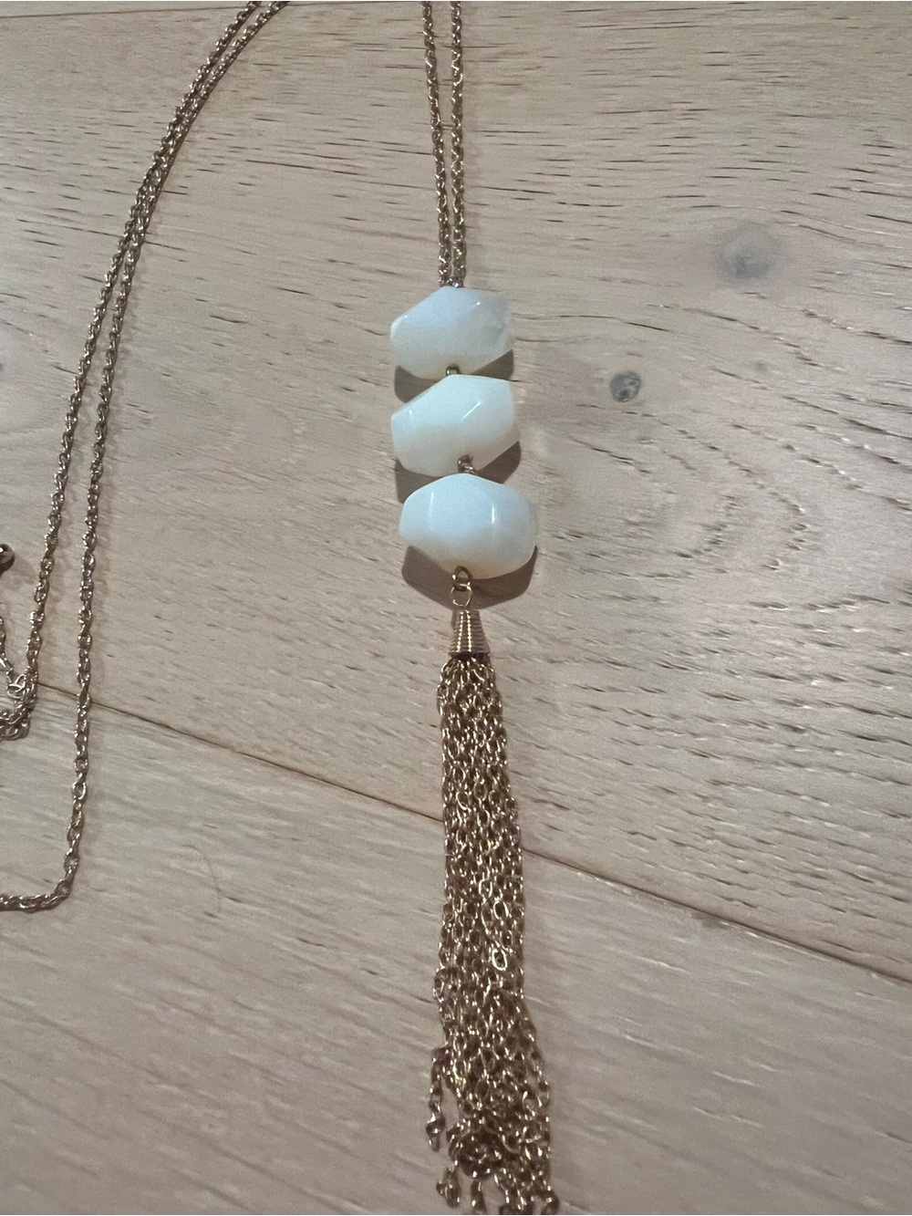Gold-Tone Tassel Necklace with White Faceted Beads - Picture 2 of 3